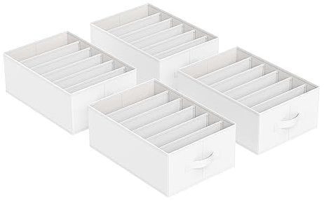 SONGMICS Juego de 4 Organizadores de Cajón, Organizadores de Armario de 6 Compartimentos, Plegables, 42 x 30 x 17 cm, para Pantalones, Ropa, Blanco Nube RUS009W04