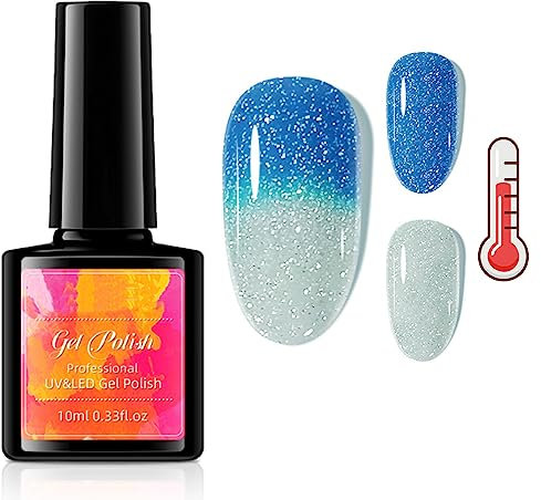Colour Changing Gel Nail Polish,UV Led Gel Nail Polish,Thermal Temperature Glossy Color Changing Long Lasting Shellac Nail Polish Manicure Gel Polish For Nail Art Fashions Beauty Gifts(AD 012)