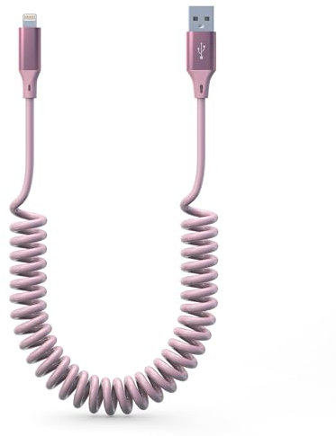 Yeemie Cavo iPhone Spirale Certificato MFi per Apple Carplay - Corto, Retrattile con Sincronizzazione Dati per iPhone/iPad/iPod, Rosa