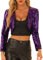 Allegra K Damen Glitzer Blazer Festliche Langarm Offen Pailletten Crop Jacke Lila L