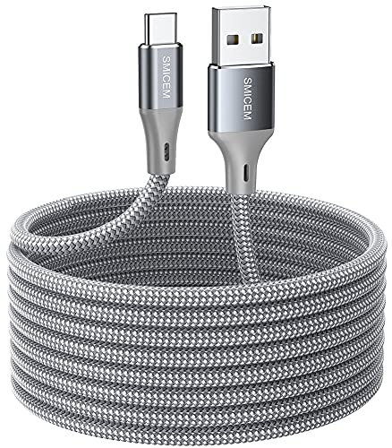 SMICEM USB Type C Cable 5M, USB A to USB C Extra Long Durable Nylon Braided Fast Charge Cable, Compatible Galaxy S8 S9 S10 LG G6 G7 V20 V30 V40 Note 8 9 10 and More (Assorted colors)