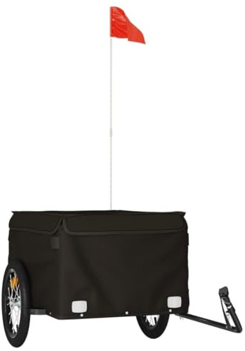 vidaXL Lastenanhänger, Anhänger für Fahrrad, Fahrradanhänger mit Deichsel Sicherheitsflagge, Transportanhänger, Schwarz 45kg Eisen