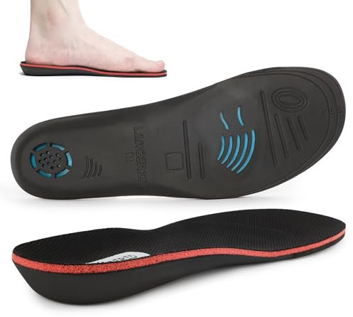 LARGERED Semelles Orthopédiques Gel avec Absorption Des Chocs pour Pieds Plats Fasciite Plantaire Semelle Chaussures Sport Confort pour Hommes et Femmes Noir 39-41EU