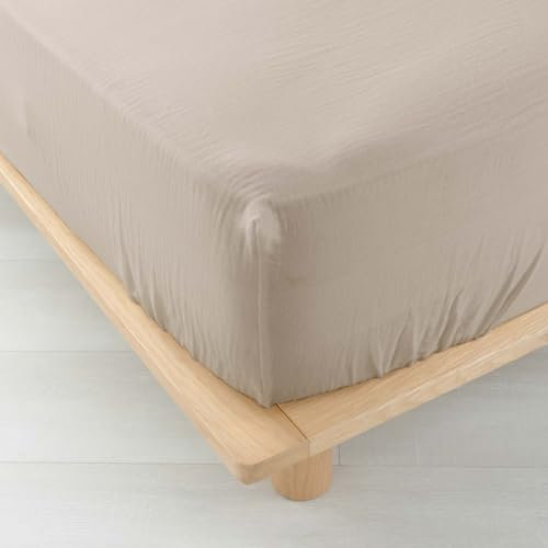 douceur d'intérieur, Drap Housse (140 x 190 cm) Angelia Sable, Gaze de Coton Unie