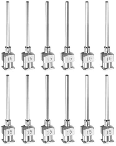 QUARKZMAN 12 Stück 15 Gauge Edelstahl Dosierkanülen, 1 Metallkleber-Nadelrohr mit stumpfer Spitze und Luer-Lock für dickflüssige Materialien, Tinte, Klebstoff, Laboreinsatz