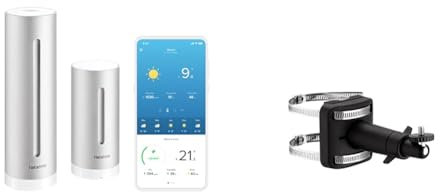 Netatmo Estación Meteorológica Inalámbrica Interior Exterior Con Wifi & NWM01-WW Soporte, para Pluviómetro Anemómetro, Negro, 7.5x12.5x10 cm