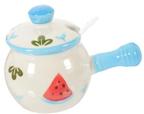 IMIKEYA Ceramic Seasoning Jar Handle Design for Kitchen Storage Lard Container Holds Salt and Spices