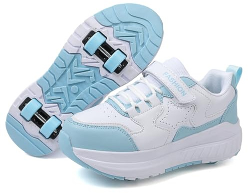 Mateju Schuhe mit Rollen für Jungen Mädchen Kinder Rollschuhe Schuhe mit 4 Rollen Versenkbarer, 2-in-1 Jugend Outdoor Turnschuhe Roller Schuhe Turnschuhe Skateboardschuhe