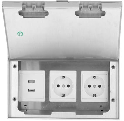 Boîte de Prise de Courant Encastrée au Sol, Boîtier de Couverture de Prise électrique étanche en Acier Inoxydable, Kit de Boîte de Prise électrique au Sol avec 2 Ports USB