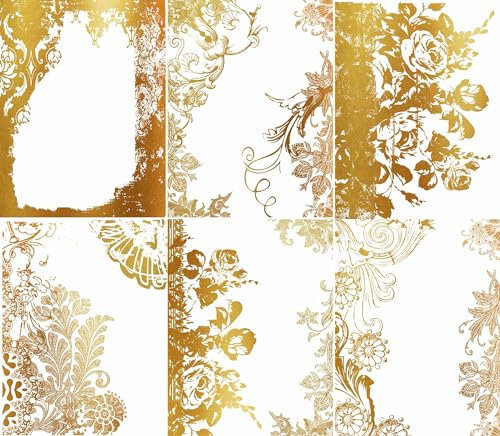 Gold Overlay Frames Rice Paper, 20 x 26,6cm (6pc) - 6 Designs for Scrapbooking Cards Crafts, Decoupage by CRAFT KREATIVELY