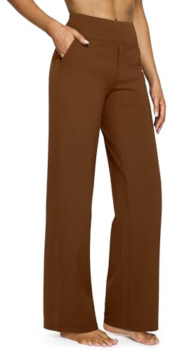 G4Free Yoga Pants with Pockets Wide Leg Trousers for Women UK Dress Ladies Stretch Work Trousers Casual Joggers Tall Dark Coffee,XXL