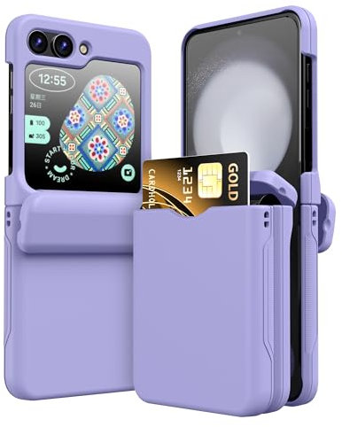 Draamvol Samsung Galaxy Z Flip 7 FE/Z Flip 6 Phone Case, Card Slots Ultra-Thin Hard PC Cover Shockproof TPU Metal Strip Hinge Protection Bumper Skin Matte Coating Case, Light Purple