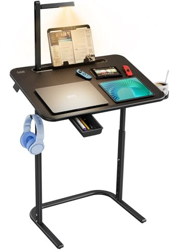 SAIJI Desk, Table, Corner Desk, Stable Work Desk, Eye-Friendly lamp, Height Adjustable, with Book Stand, drawer, backpack hook, modern style, For Study, Laptop work, Dining, Online Classes, 65 * 45cm