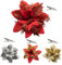 Bonny*D 12 Fiori Per Albero di Natale 12 Clip Incluse - Decorazioni Natalizie 14Cm - Fiori Natalizi Per Decorazioni Stella Di Natale - Fiori Finti Per Decorazioni - Addobbi Di Natale Glitterati