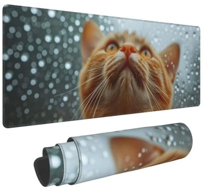 Gaming Mauspad XXL 600x300x3mm Ingwerkatze Mousepad Groß Vernähte Kanten Wasserdicht Anti-Rutsch für PC, Laptop Multifunktionales Schreibtischunterlage Verbessert Präzision und Geschwindigkei W-389