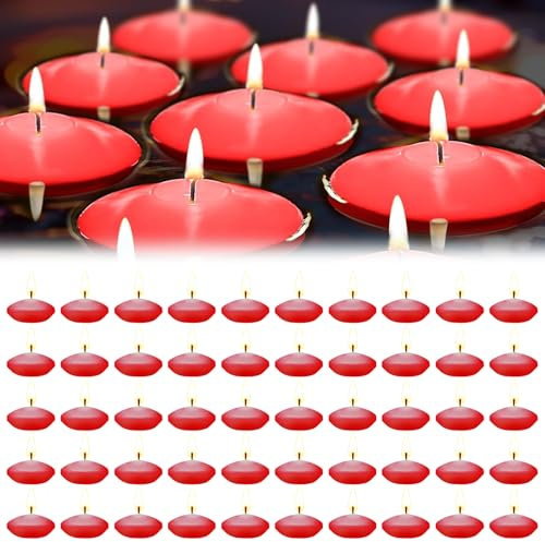 bechoanigel 50 Stücke Schwimmkerzen, Unparfümierte Tropffreies Schwimmende Kerzen, Floating Candles, Wasserkerzen Geeignet für Schwimmkerzenhalter, Schwimmdeko, Hochzeiten - Rot