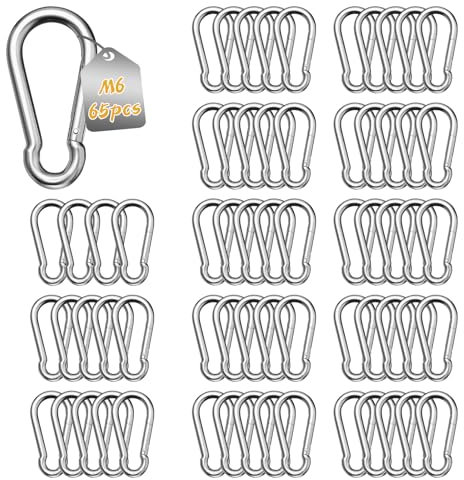 LALAGO Karabinerhaken Galvanisiertes Eisen 60 mm x φ6 mm Super Groß, 65 Stück - M6 Karabiner, Tragfähigkeit 120kg, Haken Karabinerhaken Camping Hamc Schaukel