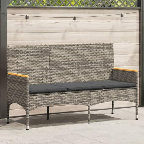 Gecheer Gartenbank 3-Sitzer mit Kissen Sofa Lounge Gartenbank Gartenmöbel Sitzgruppe Garten Garnitur Grau Poly Rattan