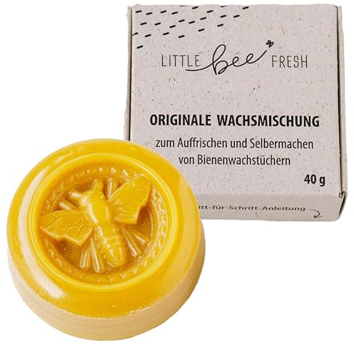 little bee fresh DIY- & Repairwachs Bienenwachstücher | 40g mit Bio-Bienenwachs & Baumharz zum Selbermachen & Auffrischen von Bienenwachstüchern – Nachhaltige Alternative zu Frischhaltefolie