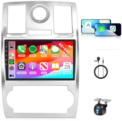 4G+64G Android Autoradio pour Chrysler 300 300C 2004-2011 Radio CarPlay Android Auto sans Fil, Hodozzy 9 Pouces Écran Tactile Stéréo GPS Navigation, WiFi, DSP FM/RDS Bluetooth Radio 2 DIN+Caméra