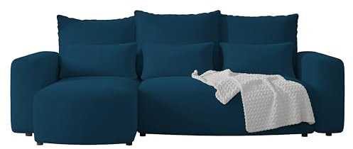 4ALL HOME Ecksofa mit Schlaffunktion Travis 248x148 cm, Couch, Sofa mit Bettkasten, Eckcouch, L-Form, Schlaffsofa, Universal (Cord Onega 10 Marineblau)