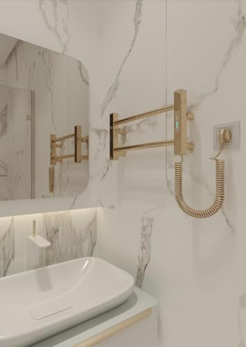 Elna Gold Mini - Toallero eléctrico de 35 W, 205 x 530 mm, radiador compacto para baño, acero inoxidable, acabado dorado, con temporizador y termostato, IP44, montaje en pared para inodoro de