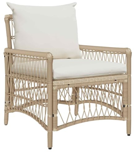 vidaXL Gartenstuhl mit Kissen Beige 73 x 61 x 77 cm Poly-Rattan, Garten Lounge, moderner Rattanstuhl, Outdoor-Sofa, umweltfreundliche Möbel, wetterfeste Sitzmöbel für Terrasse