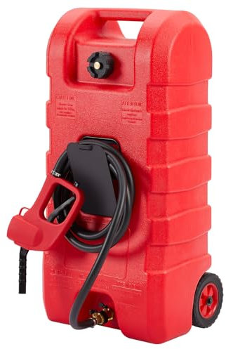 Serbatoio carburante portatile 57L con pompa a sifone manuale – tubo da 3 m e ugello per benzina/diesel, portata 7,5 l/min – Robusto serbatoio con valvola di chiusura e trasferimento rapido (rosso)