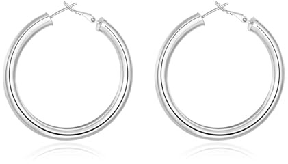 Tolldek Ohrstecker Damen 14 Karat Weißgold 585, Groß Hoop Creole Creolen, Ohrstecker Jungs 14K Gold Echt Gold