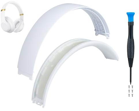 SOULWIT Top+Bottom Headband Cover Kit for Beats Studio 3 & Studio 2 Wired & Wireless Headphones, Replacement Headstrap Pad Repair Part with Durable Silicone and Plastic - Studio3 White