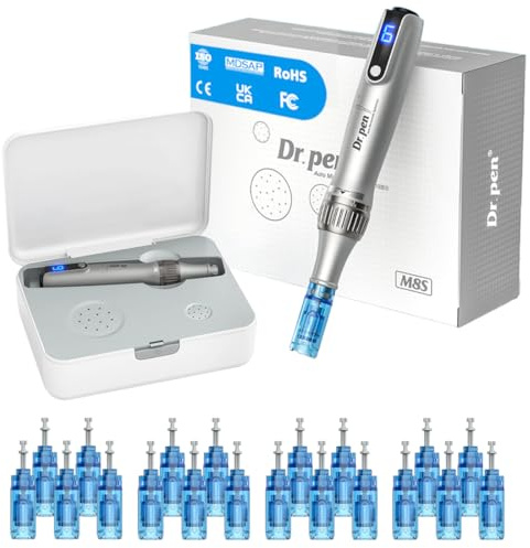 Dr.pen Ultima M8S Microneedling Pen, Stylo Derma Sans Fil avec 20 Cartouches de Rechange