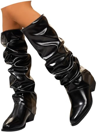 Stivali da donna alti stivali polpaccio retrò moda vintage stivale medio gambo minimalisti party scarpe tacco alto antiscivolo stivali canna larga eleganti stivali inverno autunno primavera, Nero , 42