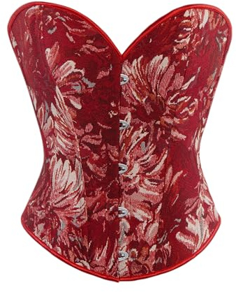 Bslingerie Women Victorian Overbust Corset Going Out Top, Floral Oil Painting Print, 36 cm Length, Short Torso Design (UK, Alpha, M, Regular, Regular, Standard, Red)