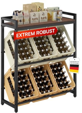 STEELSØN Astris Getränkekistenregal 6 Kisten, Ablage, Schwarz/Braun, Metall | Stabiles, platzsparendes Getränkeregal, Kistenregal, Kastenständer für Kisten & Obst, Bierkisten Regal, Getränkekistenhalter