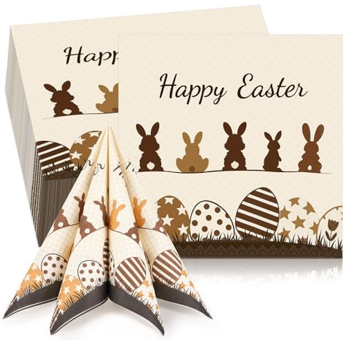 Tenare 50 Ostern Hase Servietten 33 x 33 cm Einwegservietten Dekorative Frühling Party Papierservietten Gäste Servietten für Frühling Ostern Geburtstag Tischdeko Partyzubehör(50 Stück,Happy Easter)