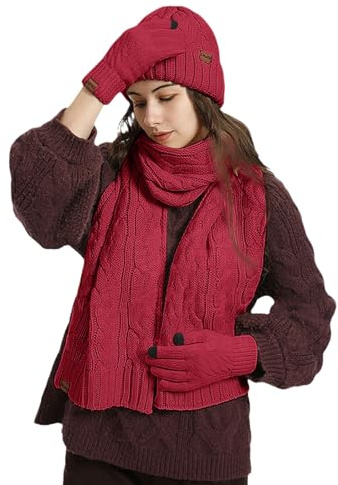 Schal Und Mütze Set Damen Elegant Gefütterte Handschuhe Herren Winter Wintermütze Mit Ohrenklappen Beanie Winter Rippstrick Strickmützen Set Winddichte Outfits Warme Winterschal Gestrickt Strickschal