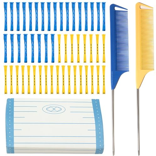 50PCS Dauerwellen Set Komplett, Mit 2 Spitzschwanzkämmen und 60 Wickelpapieren, Lockenwickler für Kurze Haare, Haar Roller für Professionelle Dauerwelle