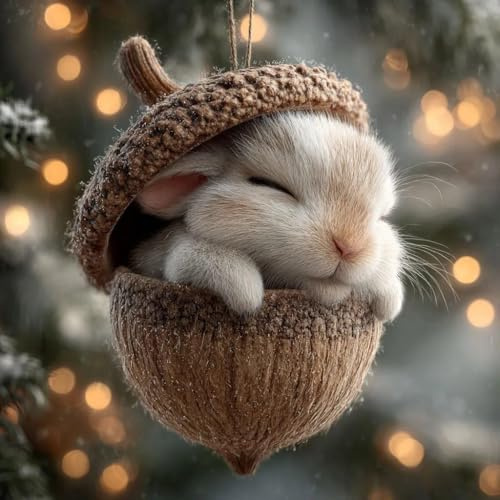 3D Weihnachtsbaumschmuck Waldtiere Eichels Ornamente, Tier Hängenden Weihnachtsschmuck Anhänger, Niedliche Eicheln Und Tannenzapfen Acryl Waldtier Christbaumschmuck für Wohnzimmer (B)