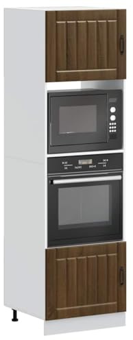 Qnhdfrt Lucca Tall Oven Housing Unit Pair, 60x57x207 cm Brown Oak Engineered Wood Kitchen Pantry Cupboard with Adjustable Feet for Compact Kitchen Storage