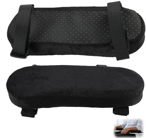 leruiyezs 2pcs Almohadilla para Reposabrazos de Silla de Oficina en Espuma Viscoelástica Cojín para Reposabrazos de Sillas con Correas Ajustables y Base Antideslizante 23 x 8 x 3 cm