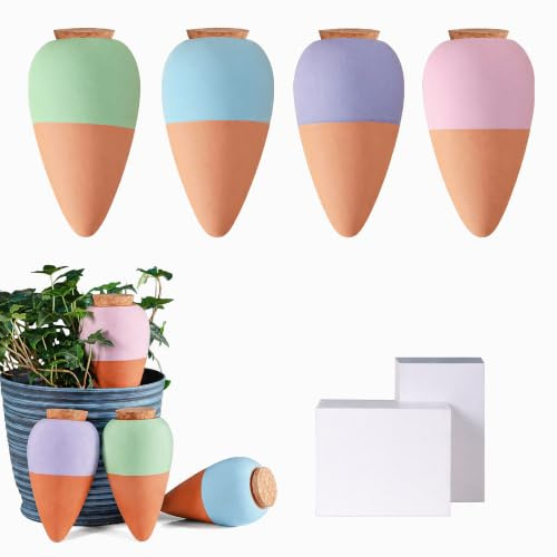 SilverChry Oyas a Planter Terre Cuite, Distributeur Eau Plante 4Pcs, Pointes Auto-arrosantes en Terre Cuite, Globes Arrosage Automatique Interieur pour Plante, Cônes d'argile (cône)