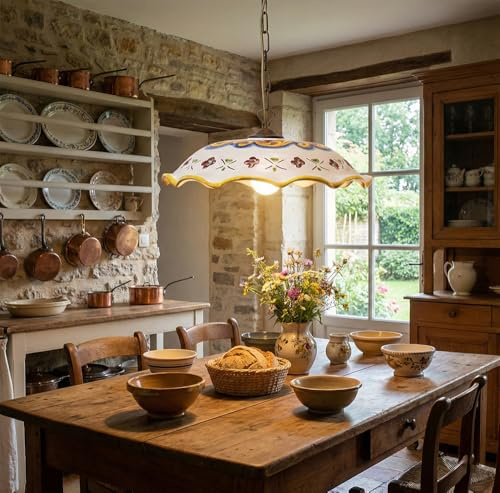 Generico Lampadario a sospensione in ceramica siciliana artigianale con catena per cucina, sala da pranzo Candida-40