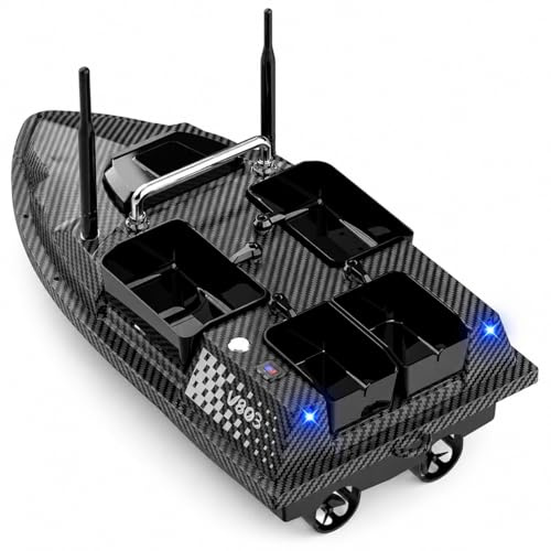 V803 Pro GPS RC Köderboot mit eingebautem Sonar Fischfinder, ferngesteuertes Hochgeschwindigkeits-Fischköderboot, 500M Reichweite, Auto Return, 4 Hopper Waypoints, Karpfenfischerboot
