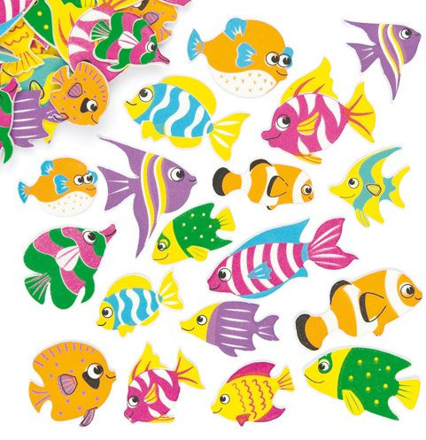 Baker Ross Moosgummi-Aufkleber „Tropische Fische“ - Sticker Set zum Basteln für Kinder und als Dekoration ideal für Urlaub und Karten (100 Stück)