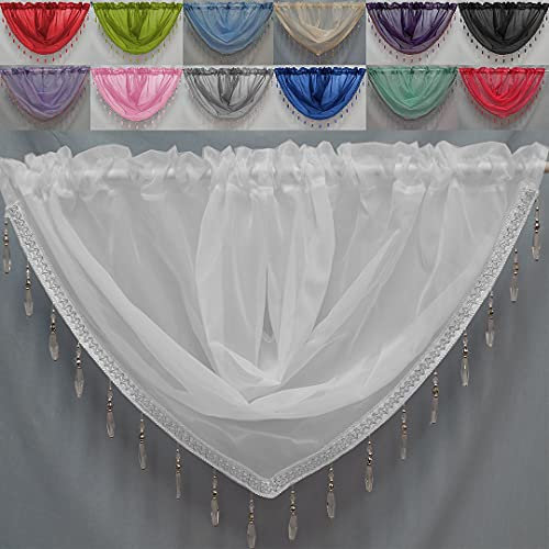 John Aird Crystal Beaded Voile Curtain Swag (White)