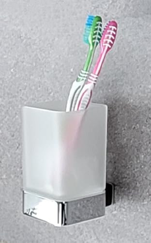 Orta Zahnbecher mit Halterung Metall Verchromt mit Echtholz und Glas