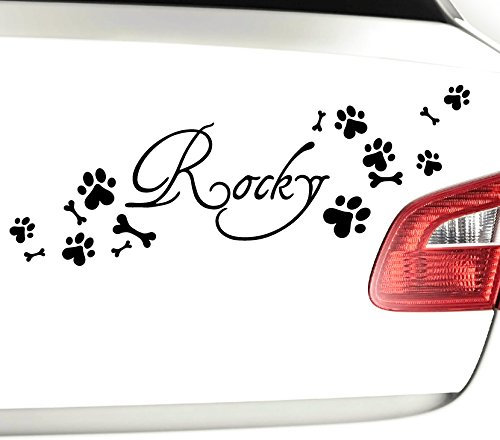 Wandtattoo-Günstig X8081 Autoaufkleber Wunschname + 8 Hundepfoten & 7 Knochen schwarz