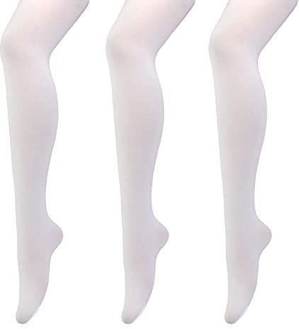 MANZI 3 Paar Frauen Mädchen Basic Cabrio Ballett Tanz Strumpfhosen mit variablem Fuß,Kinder,Erwachsene 40 den, Weiß, Large(Age 11-14)