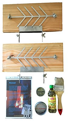 Flammlachsbrett Lärche 2er Set klein komplett für Kugelgrills - Ideales Starterset für Grillparty !