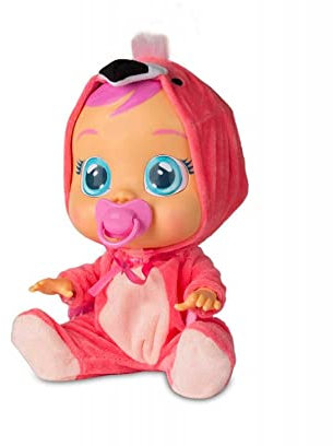 CRY BABIES Fancy le flamant Rose | Poupée interactive qui pleure de vraies Larmes avec tétine et pyjama - Poupon idéal pour enfants +18 Mois